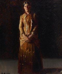 Michael Ancher Portrait of Anna Ancher Standing in a Yellow Dress by her husband Michael Ancher Sweden oil painting art